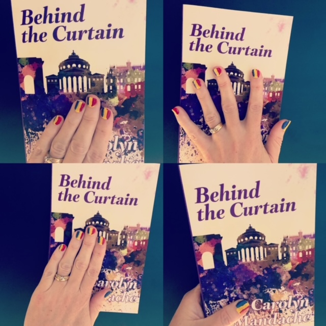 Behind the Curtain with Romanian flag nails by Novlr Author Carolyn Mandache