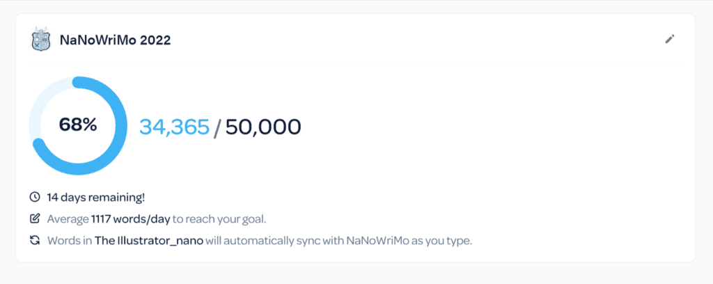 NaNoWriMo goal set on Novlr.