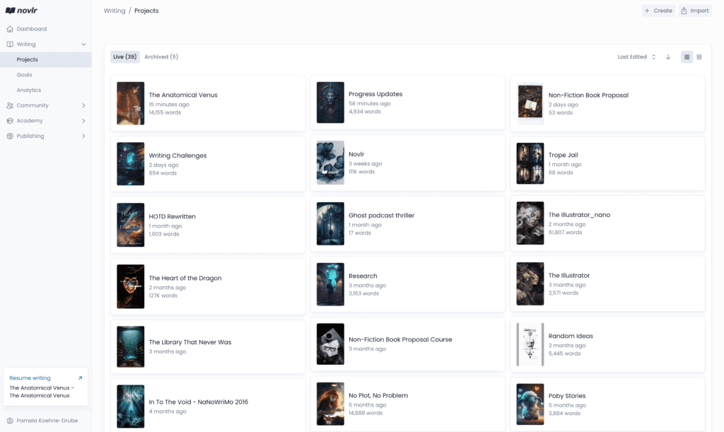 Novlr Project dashboard